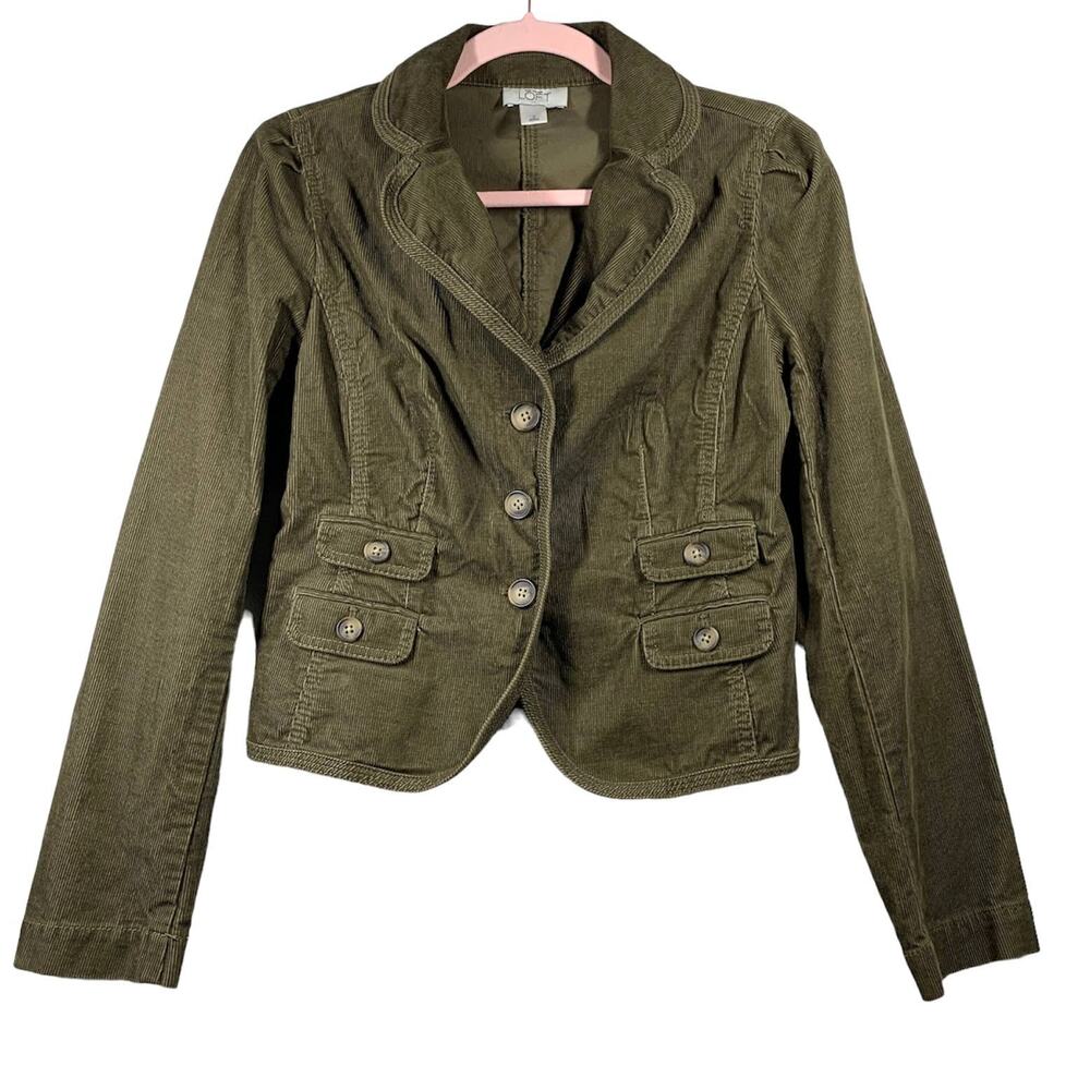 LOFT Olive Green Corduroy Long Sleeve Button Down Blazer Size 2